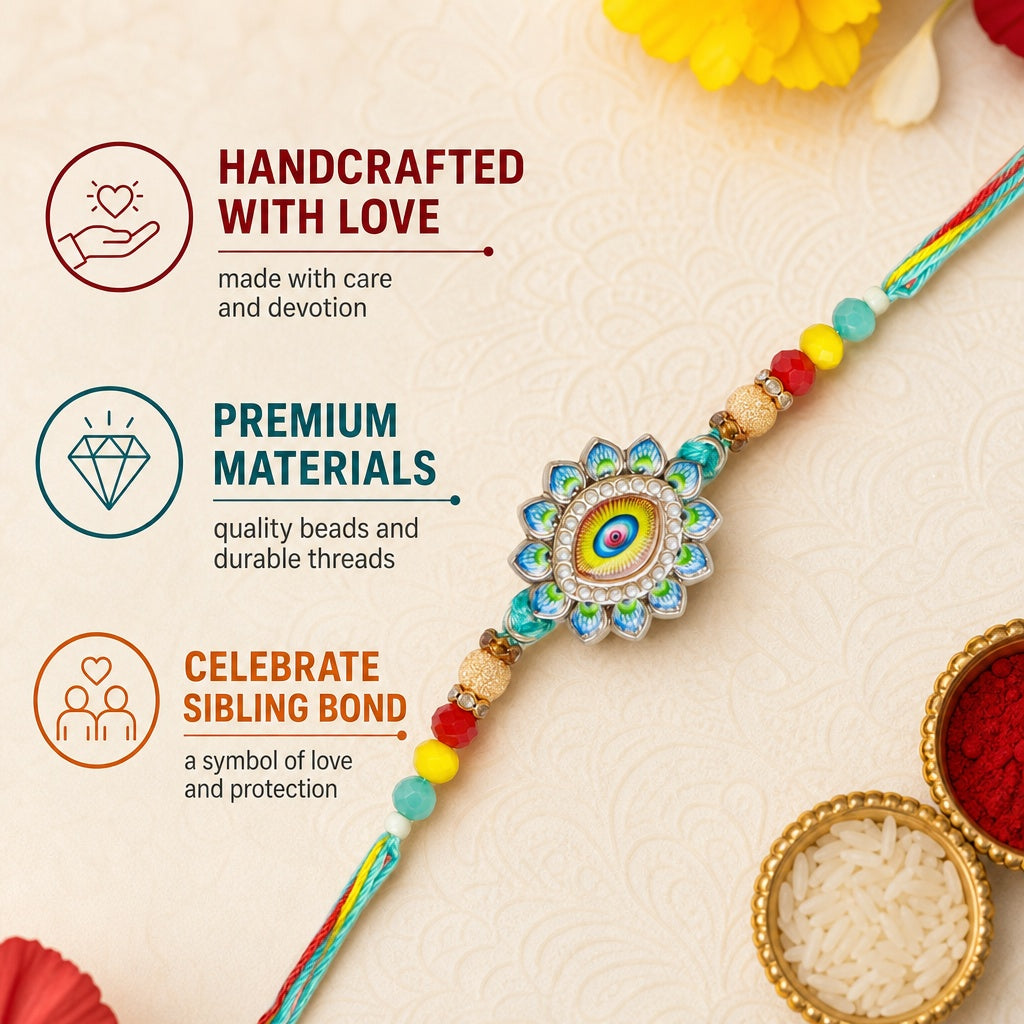 Premium Designer Evil Eye Rakhi for Brother – Rakhi Thread, Rakhi Bracelet, Traditional Raksha Bandhan Gift for Bhaiya