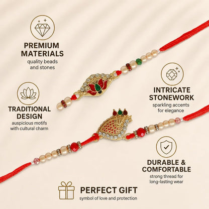 Premium Designer Rakhi Set of 2 for Brother – Rakhi Thread, Rakhi Bracelet, Traditional Raksha Bandhan Gift for Bhaiya