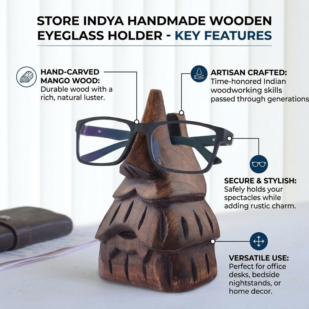STORE INDYA Eyeglass Holder Stand/Wooden Spectacle Holder/Spectacle Stand/Eyeglass Holders for Desk/Desk Eyeglass Holder/Handmade Stand for Office Home Décor (Nose)