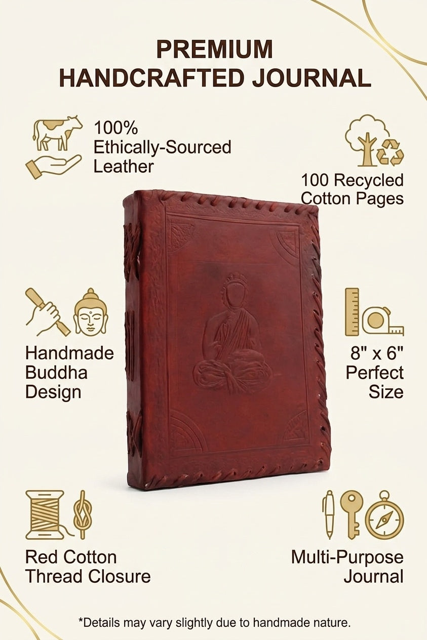 Premium Leather Diary | Handmade Leather Journal & Personal Organizer, Travel Notebook with Buddha Embossed Cover, Vintage Writing Diary for Men & Women, Refillable Rustic Notebook