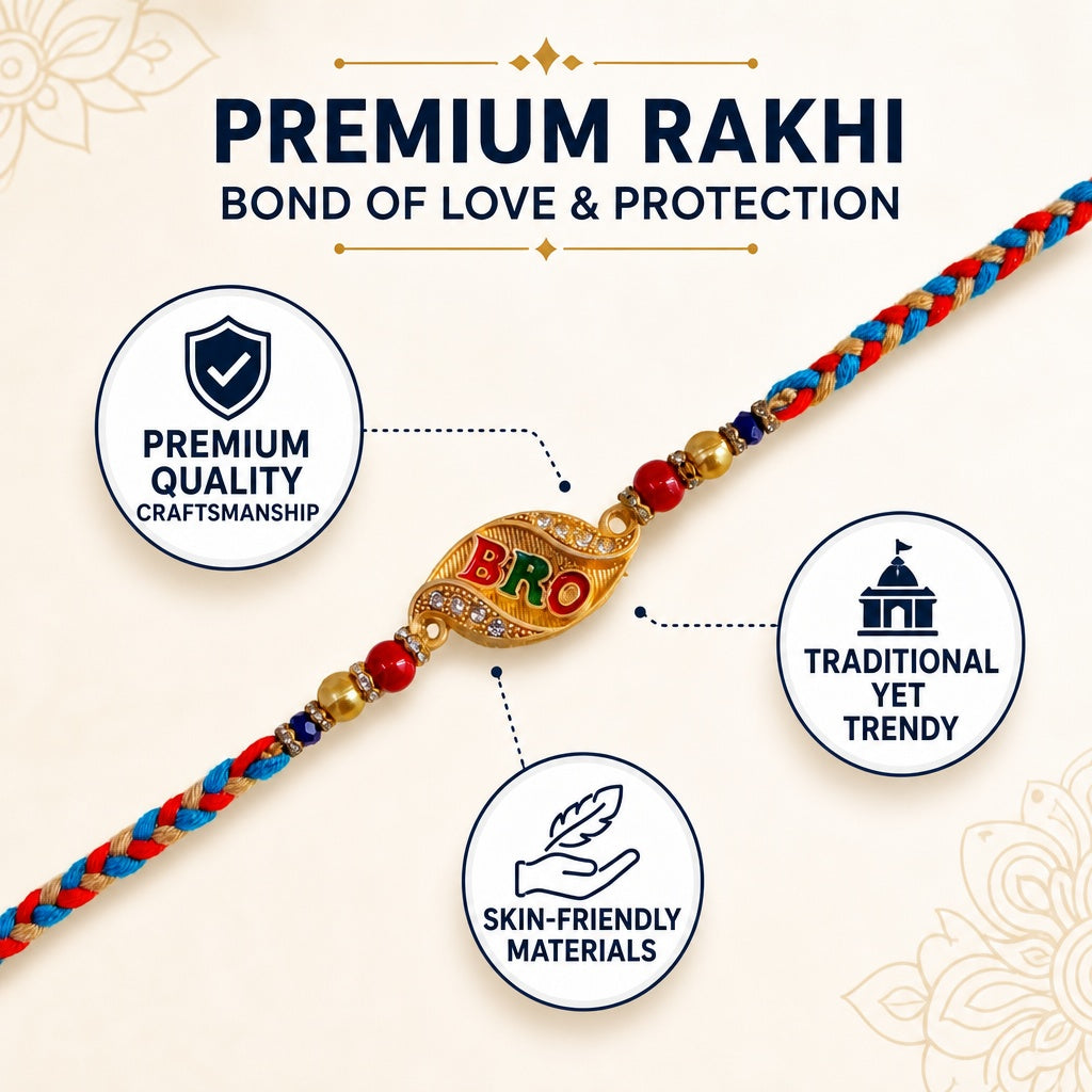 Premium Designer BRO Rakhi for Brother – Rakhi Thread, Rakhi Bracelet, Traditional Raksha Bandhan Gift for Bhaiya