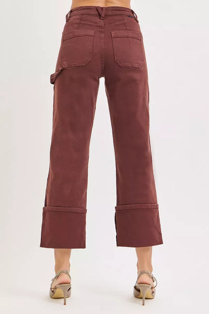 RISEN Full Size High Rise Wide Straight Cuffed Patch Jeans Plus Size