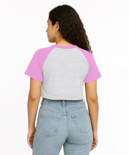 SHODOX 100% Cotton Crop top for Womens - Printed Raglan Sleeve Stylish Tshirt, Relaxed Fit Drop Shoulder Tops for Women