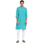 Fabindia Men Cotton Dobby Printed Long Kurta Teal_M