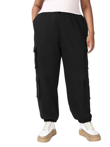 Bewakoof Air 1.0 WomenS Solid Super Loose Fit Terry Plus Size Cargo Joggers_646960_Black_3Xl