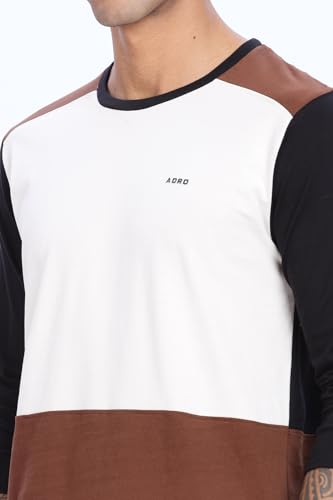 ADRO Men's Solid Regular Fit T-Shirt (FR24-WSBR_White, Brown