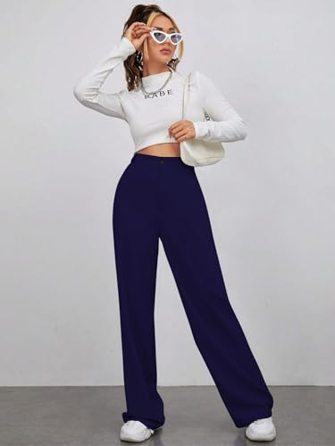 Toochki Trousers for Women | Womens High-Waisted Pant | Trouser | Korean Style | Navy Blue | Bottom Wear