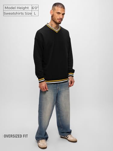 The Souled Store Originals : Tawny Men and Boys Long Sleeves V Neck Cotton Blend Oversized Sweatshirts
