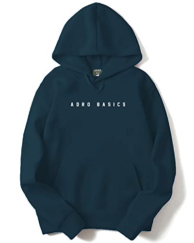 ADRO Men's Cotton Neck Hooded Sweatshirt (H22-M-AR2-SB_Teal_XL)