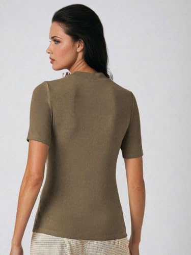 KOTTY Womens Slim Fit Half Sleeve Ribbed T-Shirt(Brown_L)