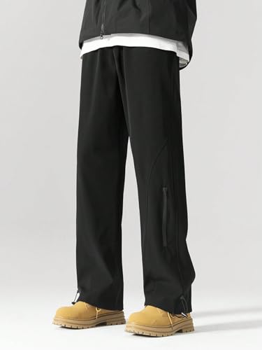 Greciilooks MenS Wide Leg Track Pants With Contrast Side Panel, Relaxed Drawstring Fit Streetwear Trousers, Poly Blend Casual Jo