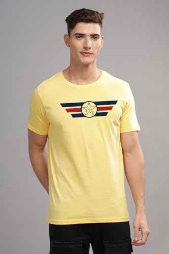 ADRO Men's Solid Regular Fit T-Shirt (RN24-CAP-LY_Light Yellow