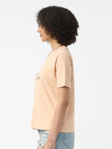The Souled Store Peanuts: Vacation Mode Women and Girls Short Sleeves Round Neck Beige Graphic Printed Cotton Relaxed Fit T-Shir