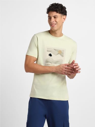 Nobero MenS Graphic Print Regular Fit T-Shirt (1M-Twts-C0836-Pbl_Aloe Green-New Story Unfolds