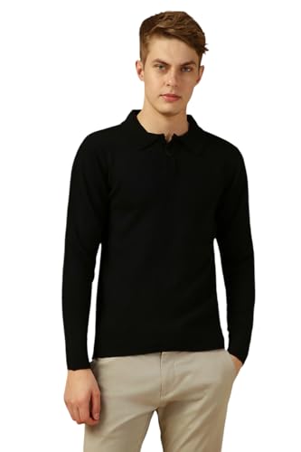 Dennis Lingo Men Black Solid Slim Fit Full Sleeve Polo Pullover