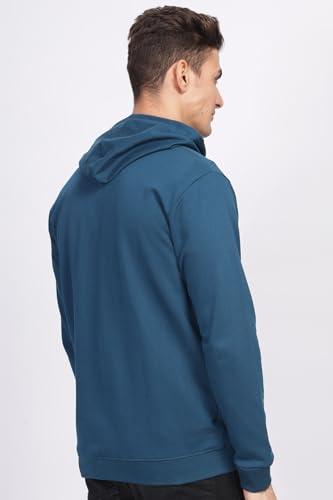 ADRO Men's Cotton Neck Hooded Sweatshirt (ZHH-24-PLN-SB_Teal