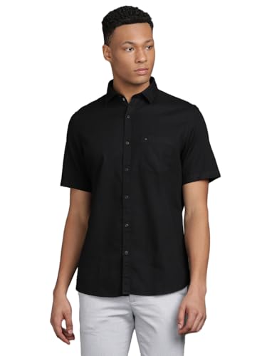 Turtle Men Black Slim Fit Solid Pure Cotton Casual Shirt