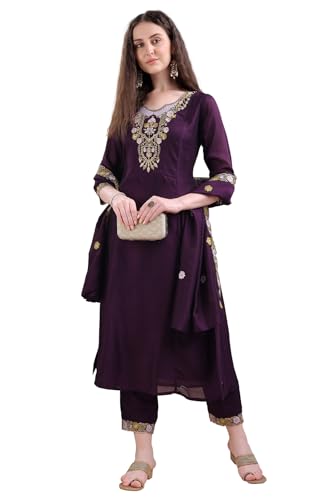 Pratham Blue WomenS Silk Embroidered Straight Kurta Palazzos With Dupatta |Kurta Sets For Women |WomenS Kurta |Women Embroider