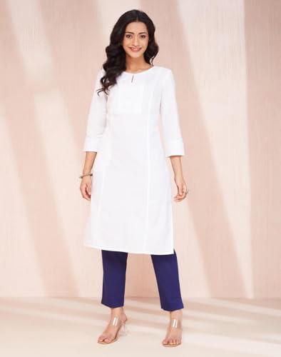 Fabindia WomenS Cotton Solid Slim Kurta (1037262White_White