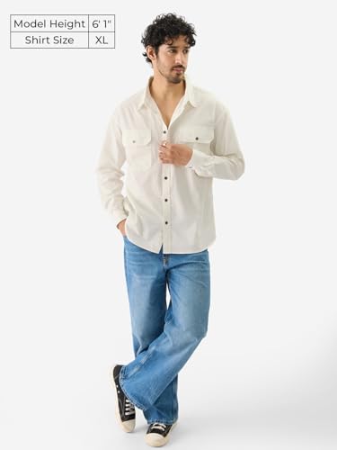 The Souled Store Solids Off White Long Sleeve Collared Cotton Utility Shirts For Mens & Boys- Regular Fit With Classic Style