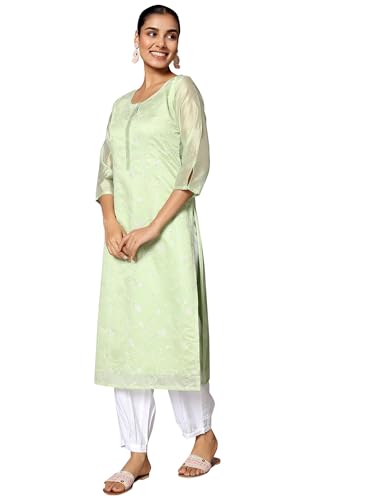 Libas WomenS Chanderi Silk Woven Design Straight Kurta (37038_Green