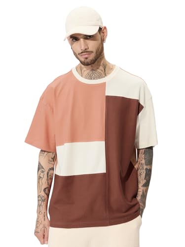 The Souled Store Colorblock Originals: Canyon Hues Oversized T-Shirt For Men Boys Cotton Casual Half Sleeves Baggy Loose Fit Dro