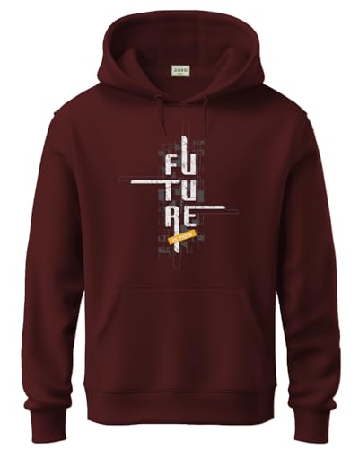 ADRO Men's Cotton Blend Neck Hooded Sweatshirt (H24-FTR-MR-L_Maroon)