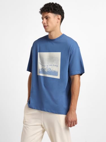 Nobero MenS Solid Oversized Fit T-Shirt (1M-Twrt-C0731_Marine