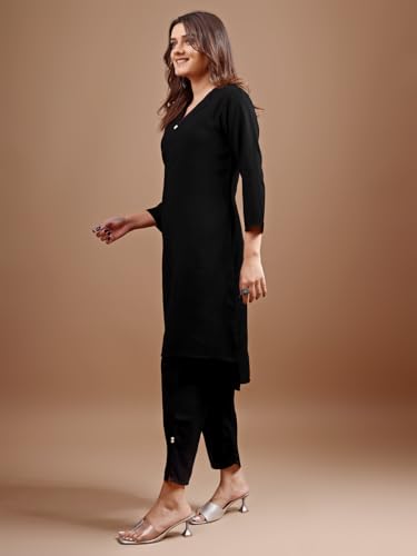Womanista Women's Black colour silk blend work wear coord set(Co-ords_9097)