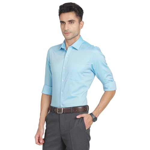 Turtle Men 100% Cotton Slim Fit Self Design Full Sleeve Formal Shirt Sky Blue