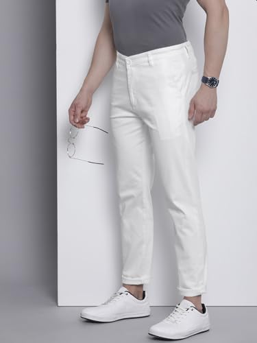 The Indian Garage Co Men Slim Fit Solid Mid-Rise Stretchable Chinos Bright White