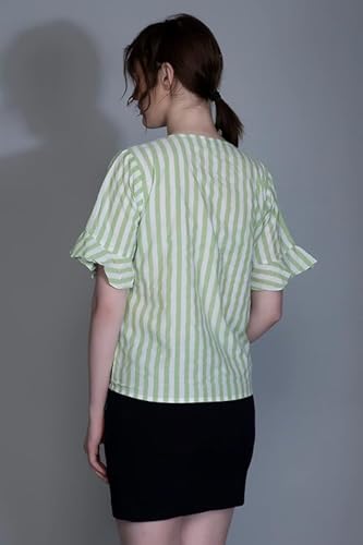 Leriya Fashion WomenS Western Striped V-Neck Tops | Ruffle Sleeves | Comfortable Cotton Printed Button Down Tops For Casual | O