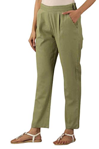 Digital Shopee Women Regular Fit Elastic Waist Full Length Cotton Formal Trouser For Casual Wear, Office Wear Olive