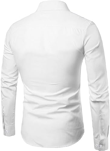 Mildin MenS Regular Cotton Blend White Slim Fit Solid Button Down Spread Collar Full Sleeve Curved Hemline Formal Shirt With On