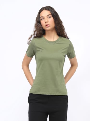 Nobero WomenS Solid Regular Fit T-Shirt (1W-Twts-R0003_Olive Green