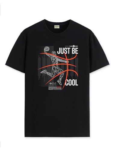 ADRO Men's Graphic Printed 100% Cotton T-Shirt - Regular Fit, Printed T-Shirts for Men (RN24-BCL-BL_Black_XL)