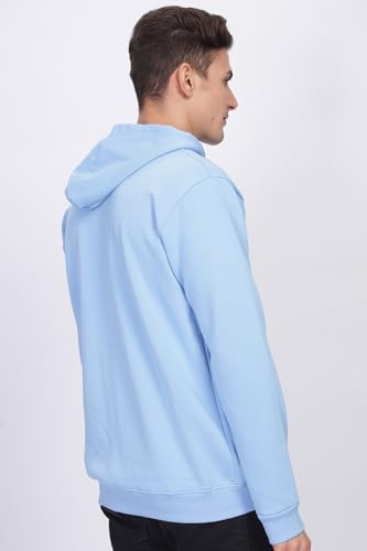 ADRO Men's Cotton Neck Hooded Sweatshirt (ZH24-PLN-SK_Sky Blue