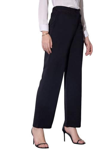 Toochki Spandex Trouser Black Pants for Womens Regular Fit, Bellbottom Straight Pants for Women