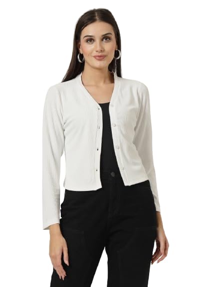 Style Quotient Women White Knit Button Down Shrug