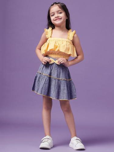 Pspeaches Cotton Blend Western Skirt Set Yellow