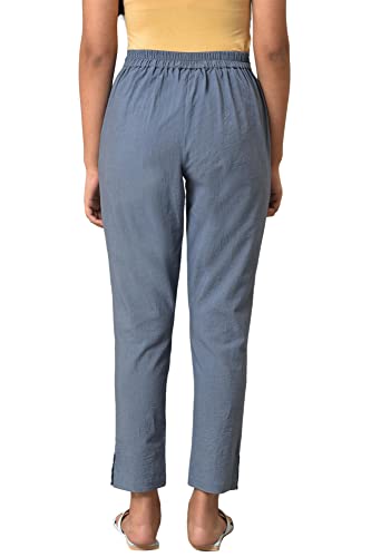 Aurelia Grey Solid Cotton Regular Trousers for Women