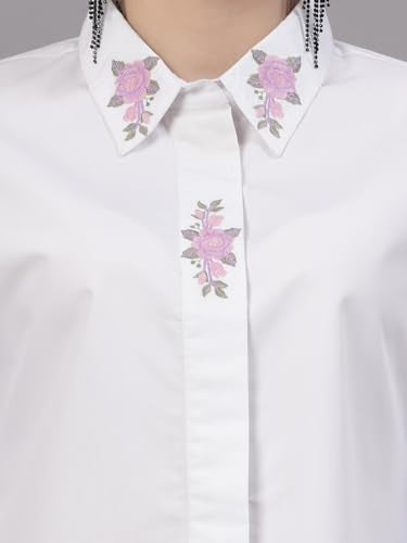 Style Quotient Women Embroidered White Polycotton Regular Smart Casual Shirt