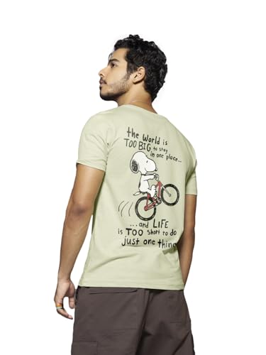 Bewakoof X Official Peanuts Merchandise MenS Move On Graphic Print 100% Cotton T-Shirt - Regular Fit, Round Neck, Half Sleeves
