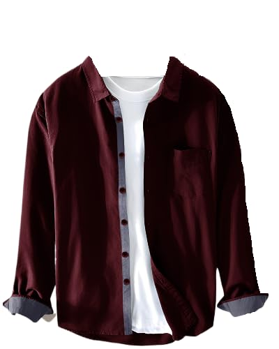 Pinkmint Men Cotton Soild Spread Collar Long Sleeve Shirt Formal Wear Maroon