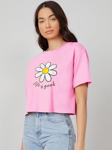 Kotty WomenS Printed, Typography Round Neck Cotton Blend T-Shirt