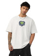 The Souled Store Oversized T-Shirt: Snake Game Men and Boys Short Sleeves Round Neck White Embroidered Applique Patch Casual Str