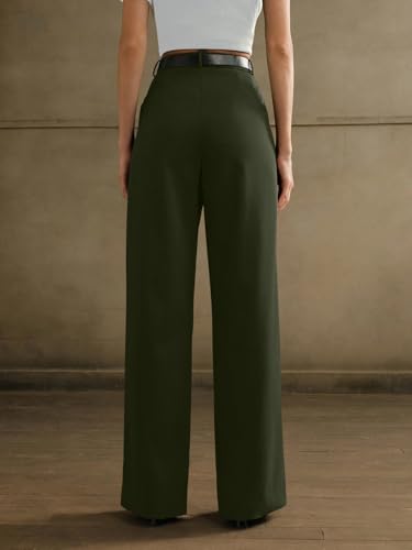 Greciilooks High Waist Cotton Trousers For Women  Flared Parachute Pants With Side Pockets | Casual Travel Cargo Pants Green