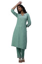 W for Woman W Women Green Festive Floral Print Viscose Co-Ord Kurta Set & Straight Pant