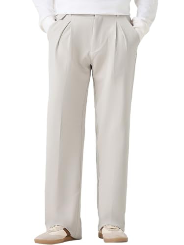 Bewakoof MenS Solid Loose Fit Polyester Blend Korean Pants_671338_Off White_Xl