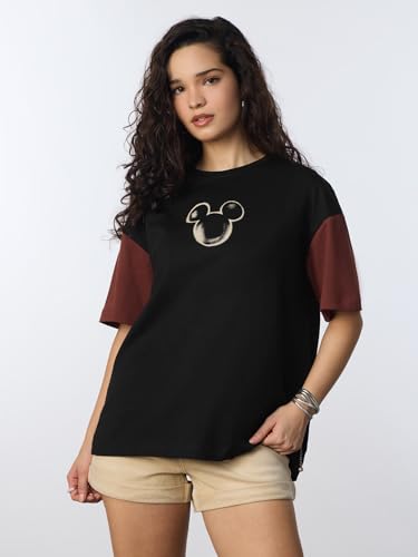 The Souled Store Mickey Mouse: Total Legend Women and Girls Short Sleeves Round Neck Graphic Printed Cotton Oversized Lightweigh